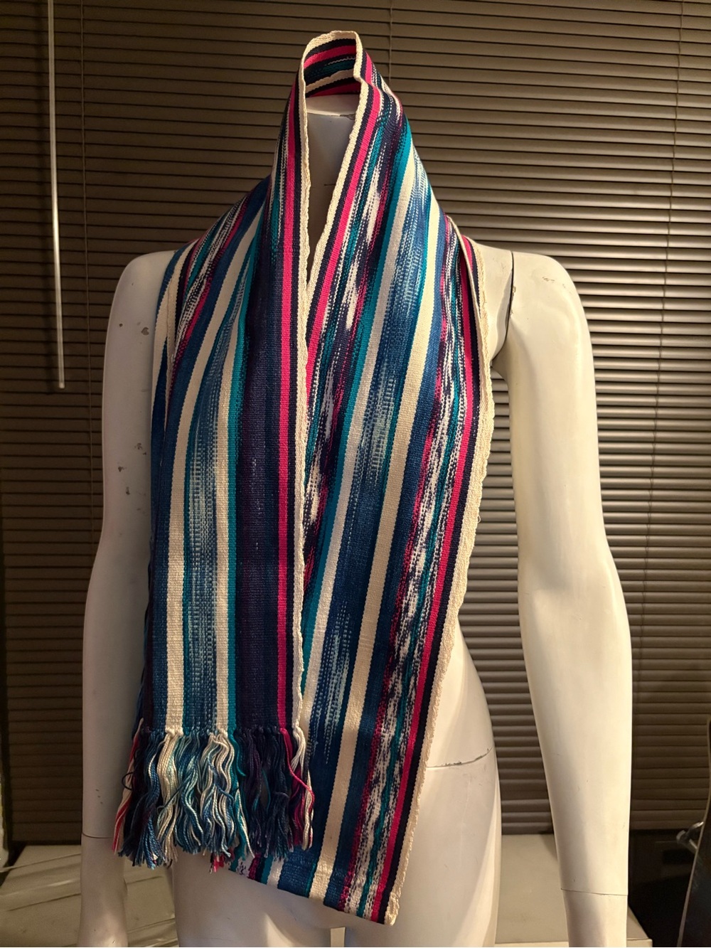 Striped Blue & Pink Woven Scarf - Unbranded
